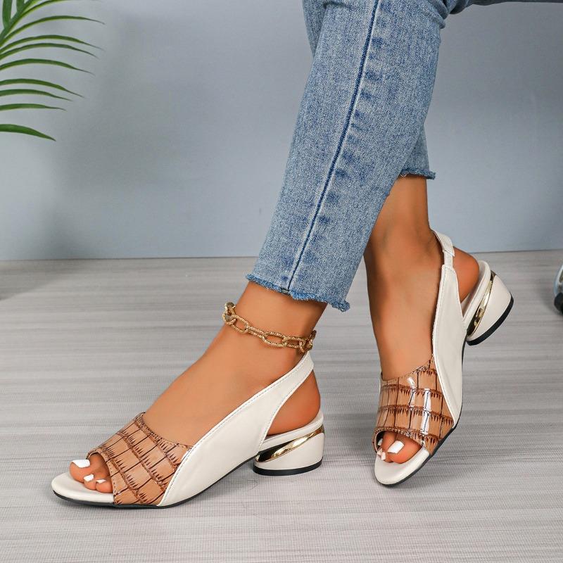 

Large size women s sandals 2 summer new fish mouth splicing middle root one word with buckle North American style sandals 35 светло-коричневого