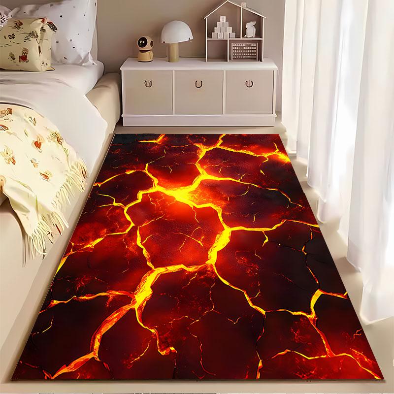 Teppich mit Riss-Design in geschmolzener Lava-Optik, geeignet als rutschfeste Matte für das Wohnzimmer oder das Sofa im Schlafzimmer