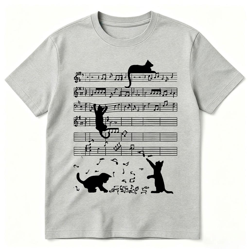 Funny Cat Playing Music Note Clef Musician Art Piano Graphic Tshirts Unisex Clothing Fashion High Quality Tshirt Top