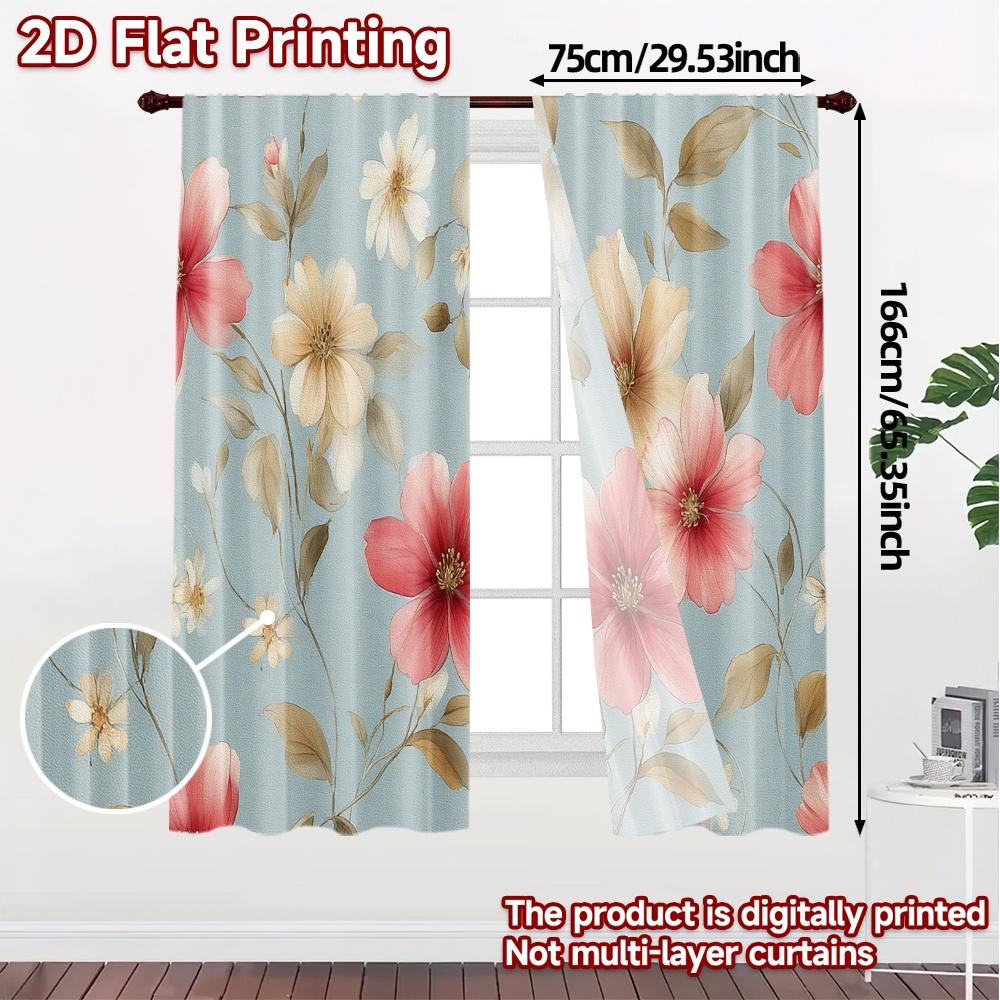 Set Of 2 Flat Printing Curtains Without Rod Floral Spring Blossom Design Women Is Day Festival Fashion Versatile Made Polyester