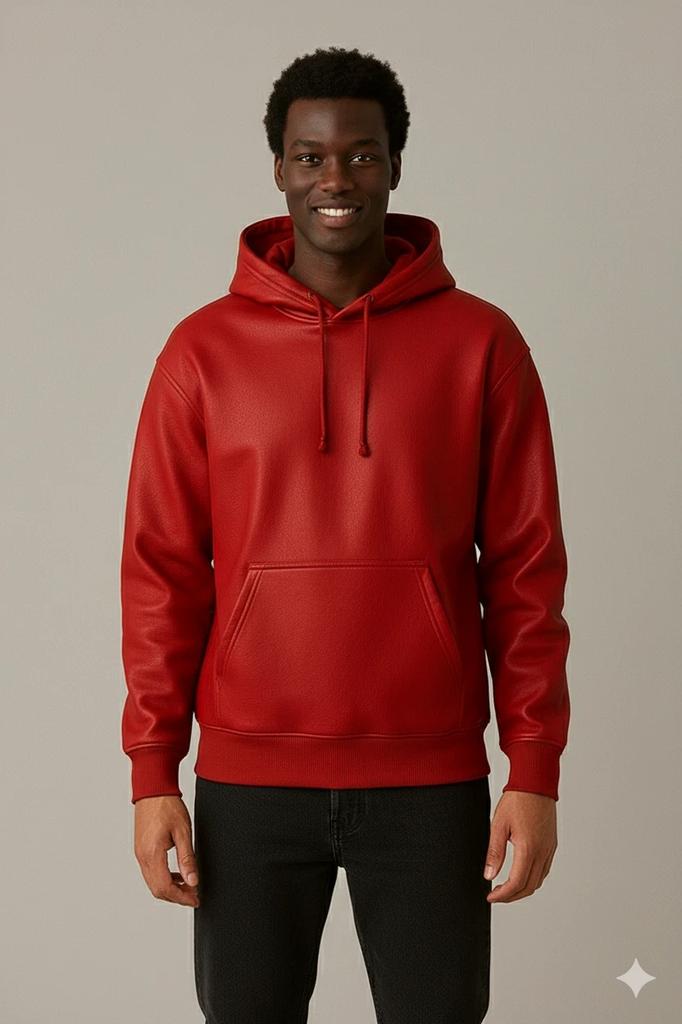 Men's Red Hoodie Classic Party Biker Jacket Genuine Lambskin Leather Handmade