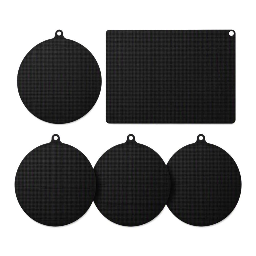 5PCS Black Heat Insulated Pad Round Cook Top Non Slip Pad For Home Kitchen