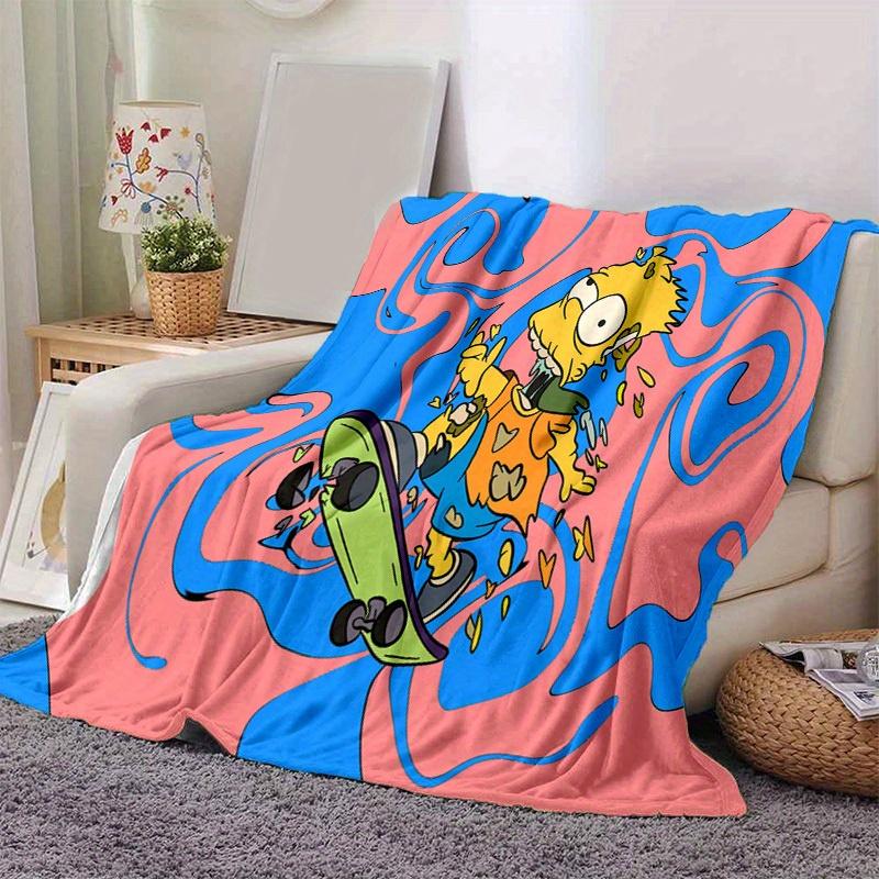 Koc z kreskówki Simpsonowie, Krótki pluszowy, uroczy, ciepły koc, Dekoracja domu w salonie, Sofa, Cztery pory roku, Podróż