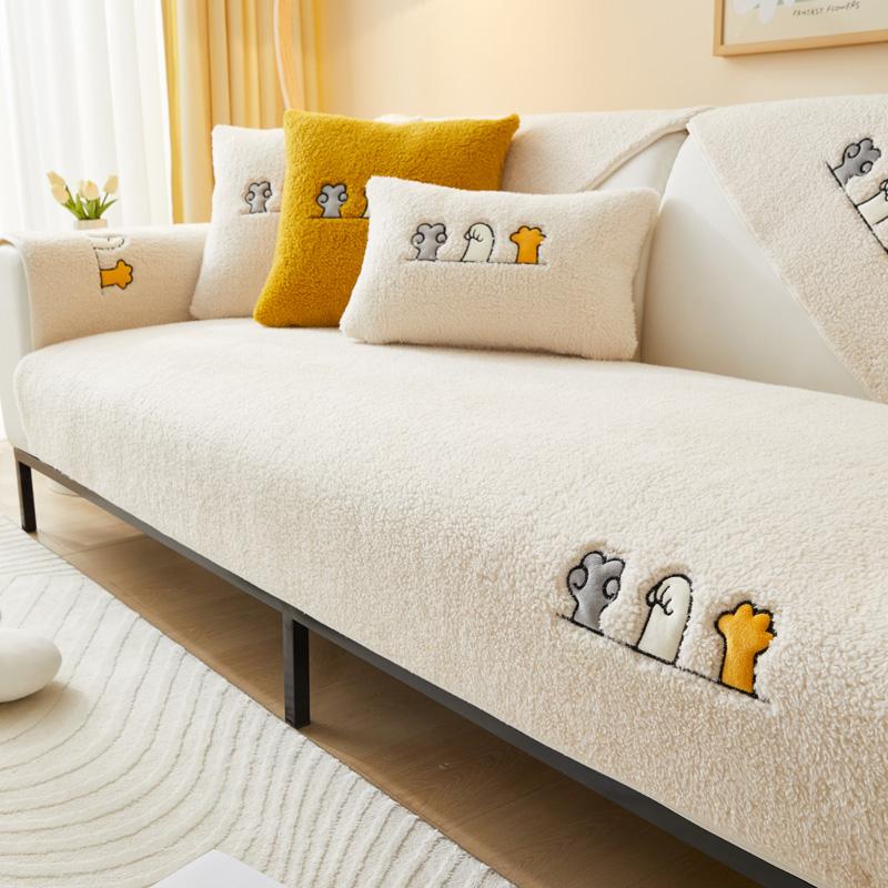 Thicken Plush Couch Cover Winter Warm Sofa Pad Non-Slip Sofa Slipcovers for Living Room L Shaped Back Towel Sectional Sofa Mat