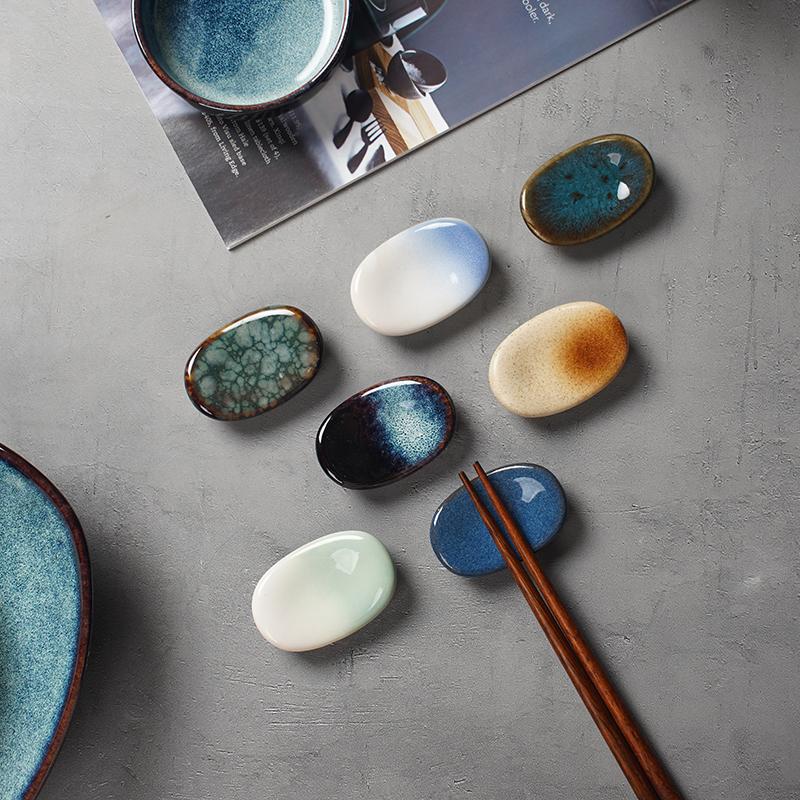 Japanese Ceramic Chopstick Rest Kiln Change Glaze Creative Chopstick Holder for Home Restaurant Table Setting Utensil Stand Gift