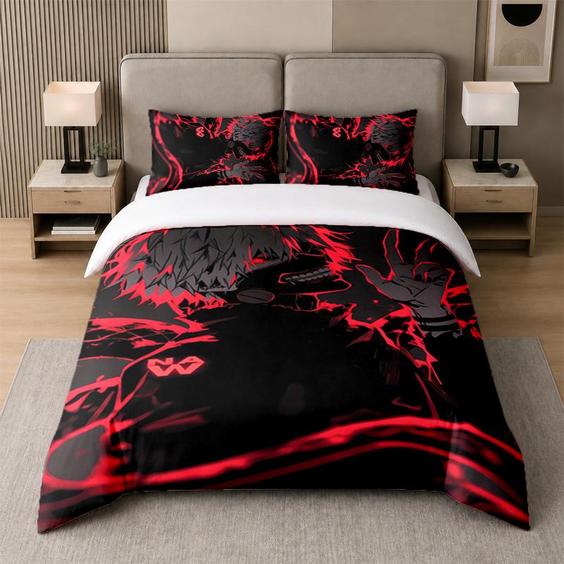 3-teiliges Bettwäsche-Set, Tokyo Ghoul 1 Bettbezug und 2 Kissenbezüge, Bedruckte Bettwäsche Dekoration für Gästezimmer