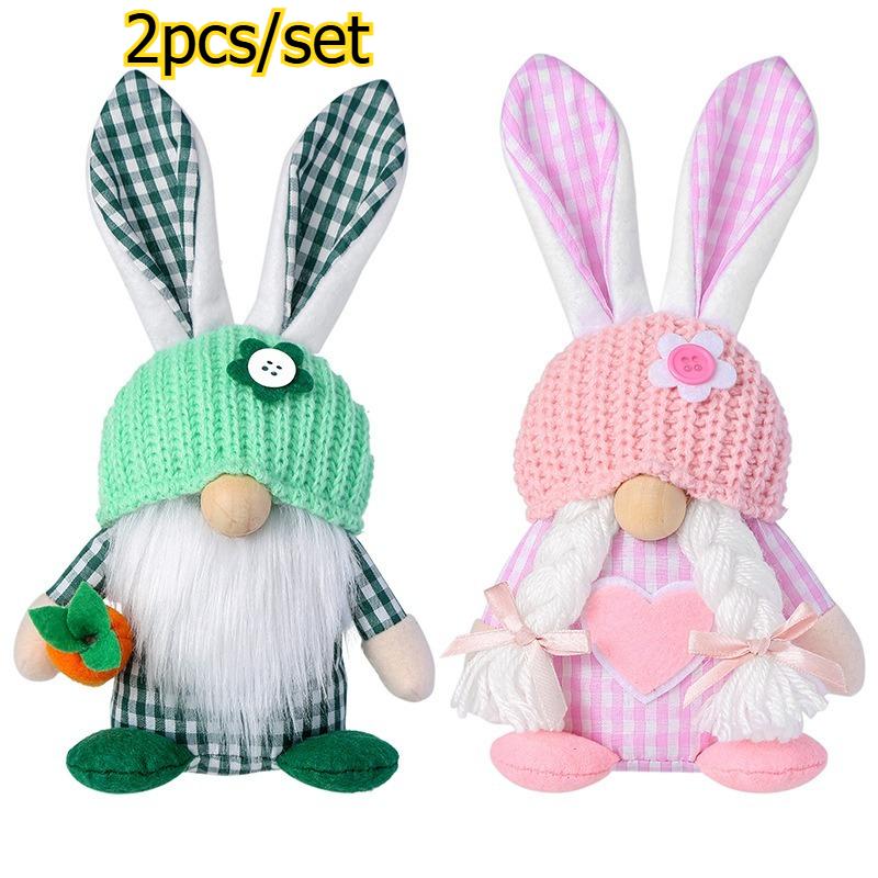 

2pcs/set Easter Bunny Ear Couple Rudolph Ornament Holiday Atmosphere Home Desktop Decor for Easter Household Decoration