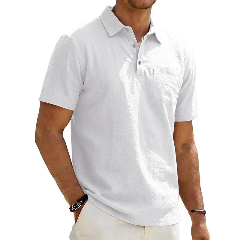 Men s Summer Men s Beach Linen Polo Shirt Loose Casual Simple Lapel Short Sleeve Men S
