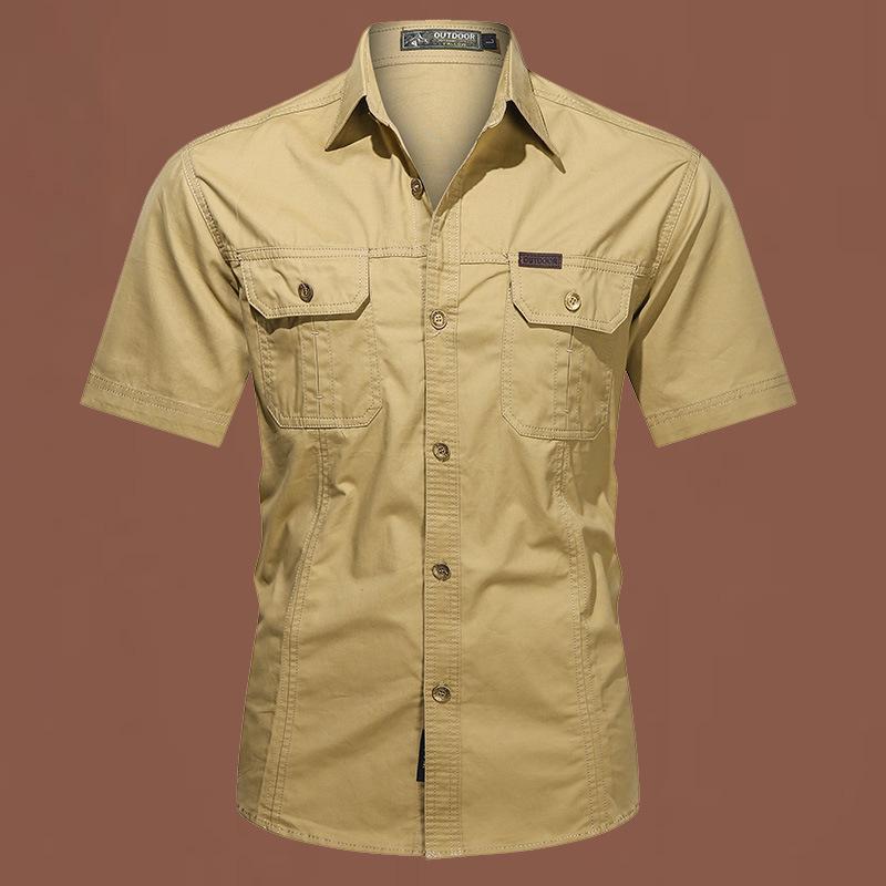 Men's Outdoor Iron-Free Short Sleeve Cotton Work Shirt