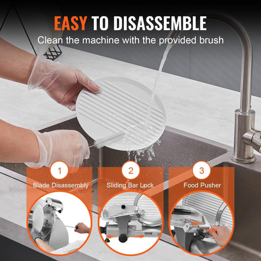 Meat Slicer, 340W Electric Deli Food Slicer with 10" SUS420 Stainless Steel Blade and Built-in Sharpening Stone, 0-0.6 Inch Adjustable Thickness for
