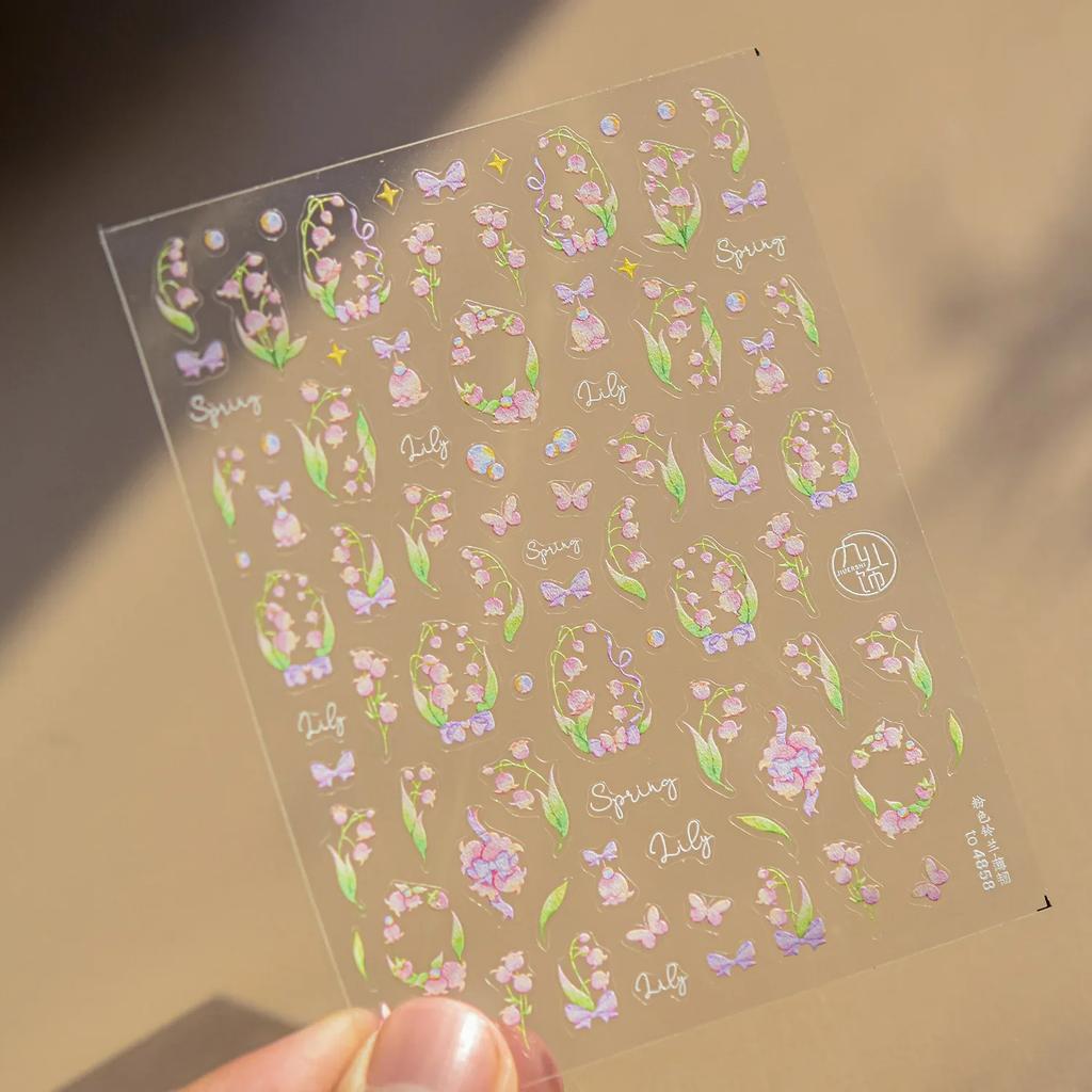 Crystal White Flower Leaves Petal Wet garden Spring Charming Elegant 5D Nail Art Stickers Rhinestone Adhesive Manicure Decals