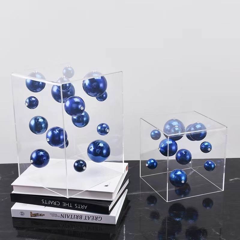 Modern Clear Acrylic Square Boxes Sculptures Creative Square Acrylic Cover Sphere Decor Porch Cabinet Crafts Ornament Home Decor