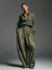 Women's Olive Green Long Sleeve Wide Leg 2 Pcs Set