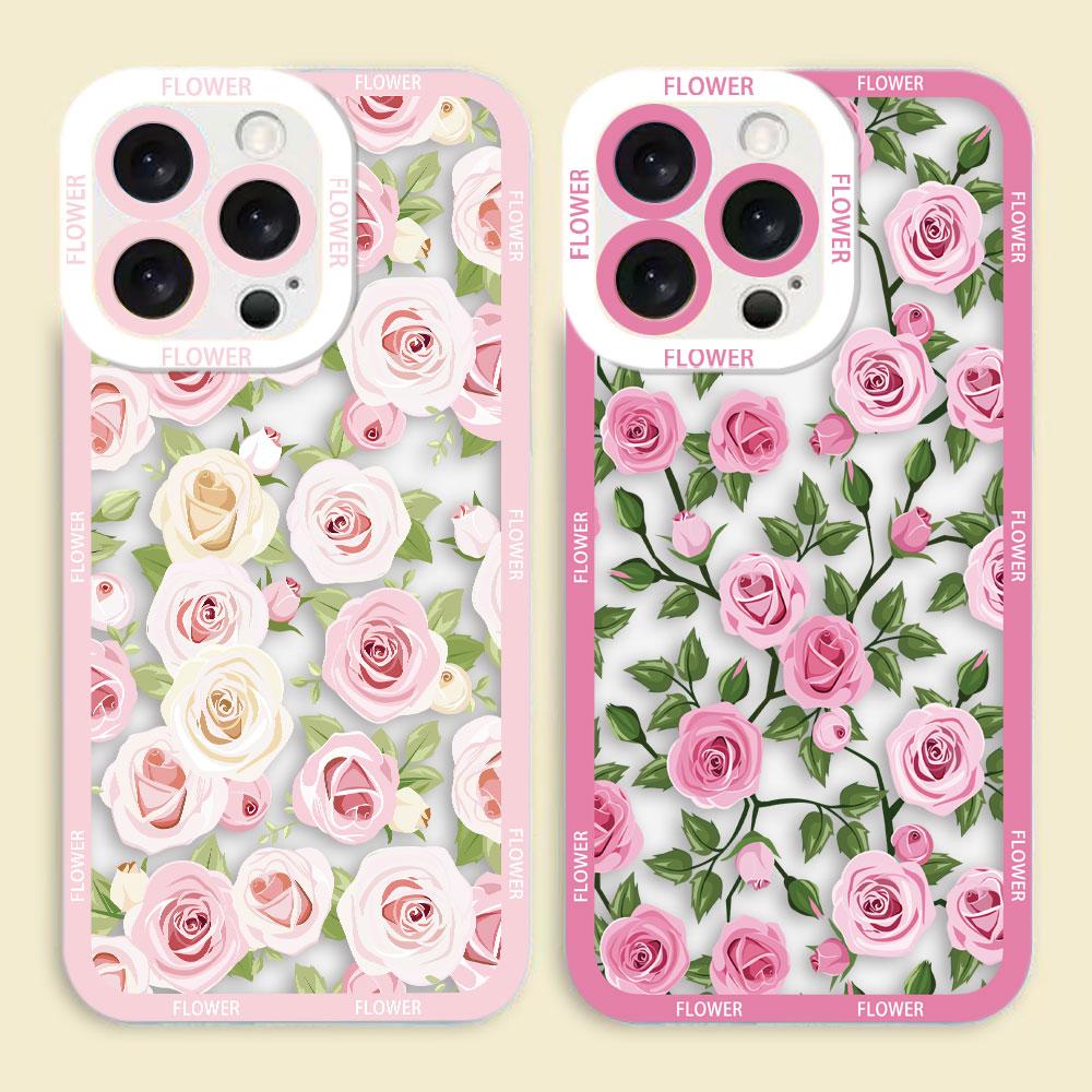 Attractive Flowers Cover Clear Phone Case For iPhone Apple 17 AIR 16E 16 15 14 12 13 11 Pro Max Plus XR TPU DIY Shell Case Funda