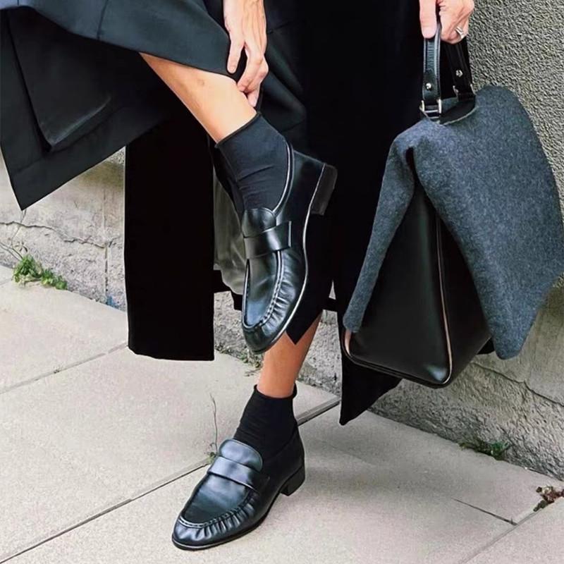 Fashion Retro Brown Soft Leather Brand Flats Women Fashion Pleated Design Loafers Comfort Outdoor Commuting Office Shoe Zapatos De Mujer