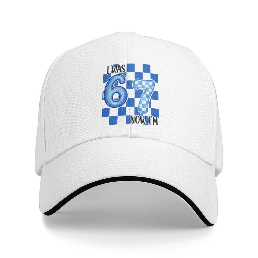 Blue Checkered I was 6 Now Im 7 Funny 67 Birthday Baseball Cap Casual Men Trucker Hat Sun Visor Design Outdoor Baseball Caps