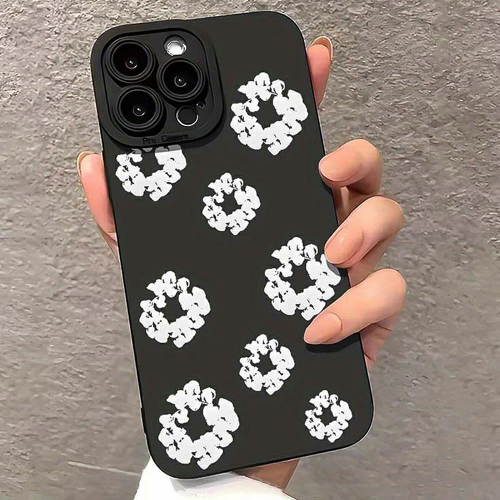 For iPhone 13 Pro Max Case White Floral Pattern TPU Phone Cover