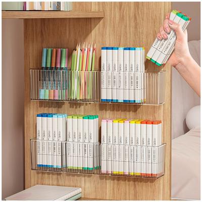 Wall Mounted Pen Holder, 3-Section Clear Marker Organizer, No Drill Wall Storage Rack for Office Home School