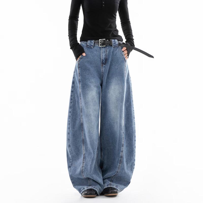 ICH MODE Women's American Retro Loose Straight Leg Jeans