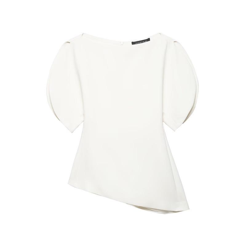 2026 Spring Fashionable Asymmetrical Puff Sleeve Top Extra Small