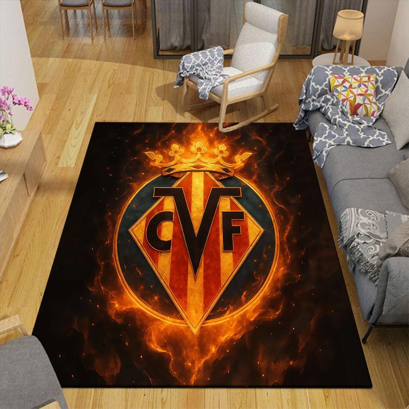 Villarreal Club de Fútbol Flannel Pattern Square Carpet,Area Rug,Carpet Rug for Living Room Bedroom Sofa Playroom Decor,Non-slip Floor Mat
