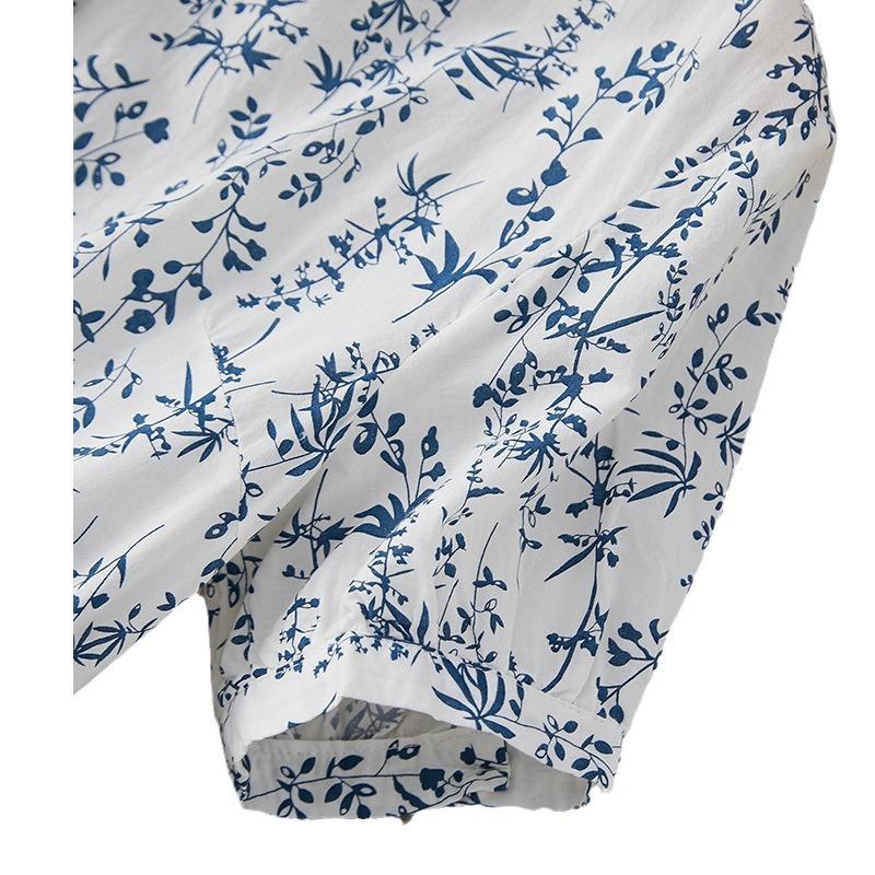 New Chinese style small floral pure cotton dress women's short-sleeved summer new elegant temperament medium and long dress