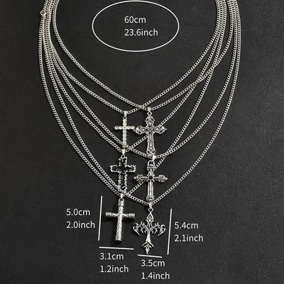Good Vintage Necklace Set Stainless Steel Chain For Easter Versatile Layering 6pcs Fashion Hip Hop Rhinestone Inlay Mixed Style Cross Pendant Men'S
