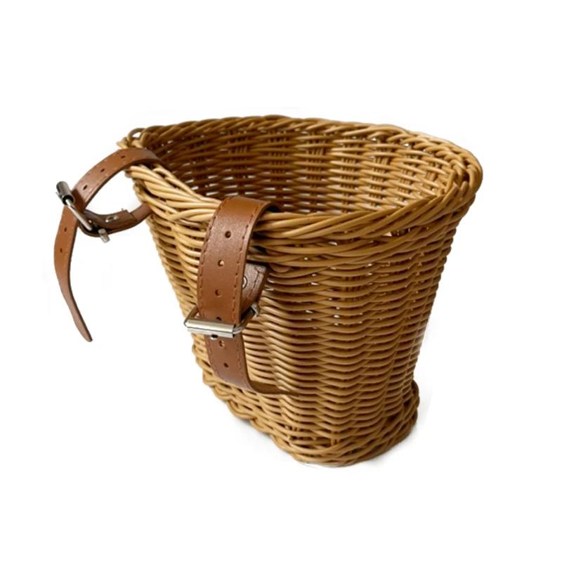 Wasserdichter, robuster, handgefertigter Aufbewahrungskorb, abnehmbare Gepäcktasche, Kinderwagen-Frontkorb für Kinder, Fahrrad- und Rollerkorb aus geflochtenem Rattan