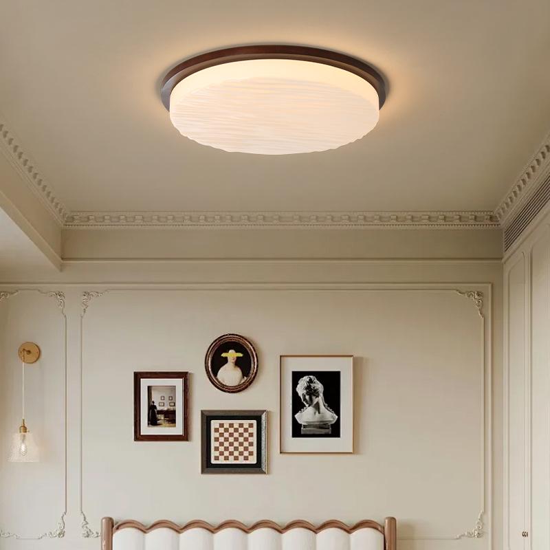 Ultra-Thin Mid-Century Walnut Ceiling Light for Bedroom & Living Room - Full Spectrum Eye Protection