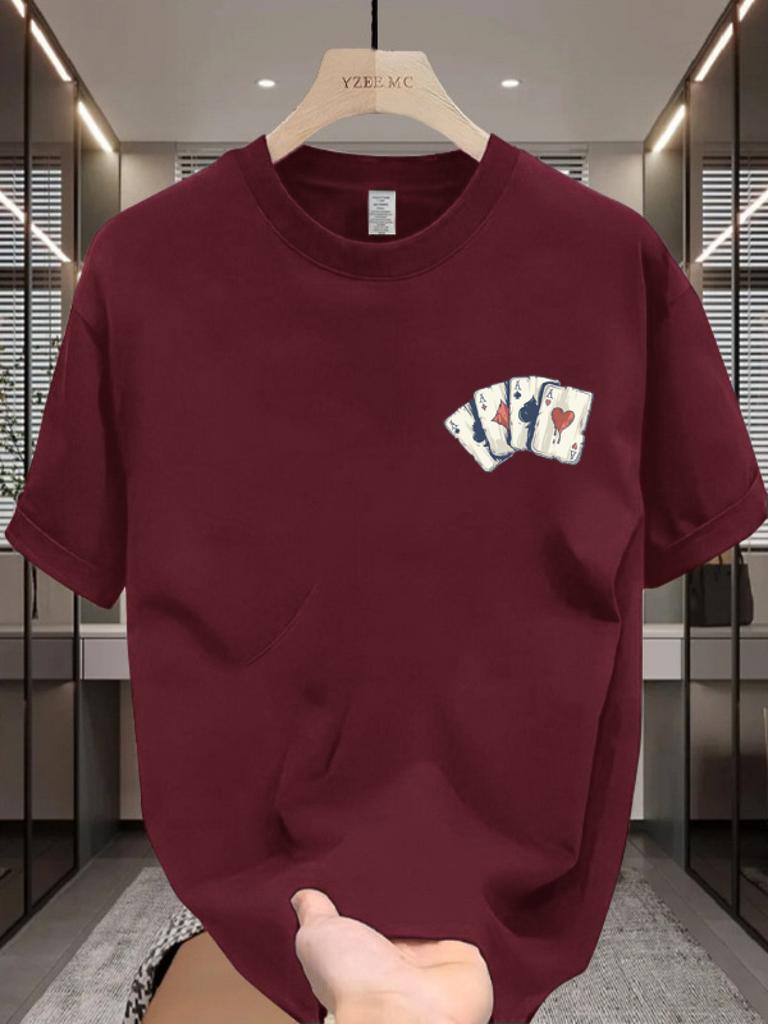 Summer Unisexs 100 Cotton Casual Loose Poker Card Print Comfortable Sports Round Neck Short Sleeved Tshirt Top