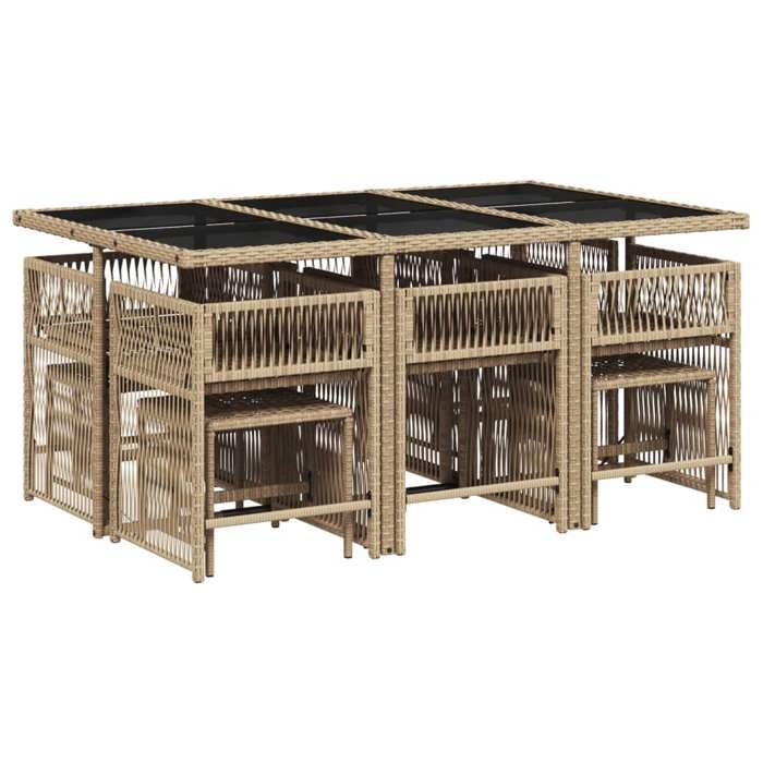 VidaXL Ensemble à Manger de Jardin avec Coussins 11 pcs, Table et Chaises à Dossier Rabattable, Meubles d'Extérieur Patio 3211690