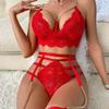 Women Erotic Bra Garters Briefs Sets Sensual Brassiere Lingerie Hollow See Through Push Up Babydoll Lace Bra And Panty Set