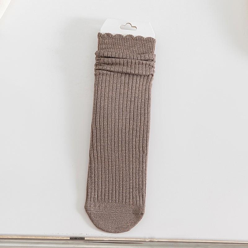 Lace Socks Children'S Stacking Socks Thickened Warm Wool Socks Solid Color Retro Sweat-Absorbing And Deodorant Medium Tube Socks
