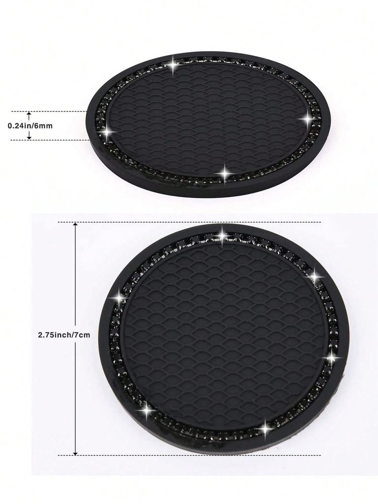 Set 2 Pezzi Portabicchieri per Auto Neri Borchiati Sottobicchiere Antiscivolo