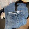 American Spicy Girl Rhinestone Lace Patchwork High-Waisted Straight Leg Slimming Denim Jeans