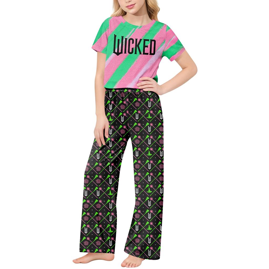 Children's Short-Sleeve Printed Two-Piece Pajama Set With T-Shirt And Pants