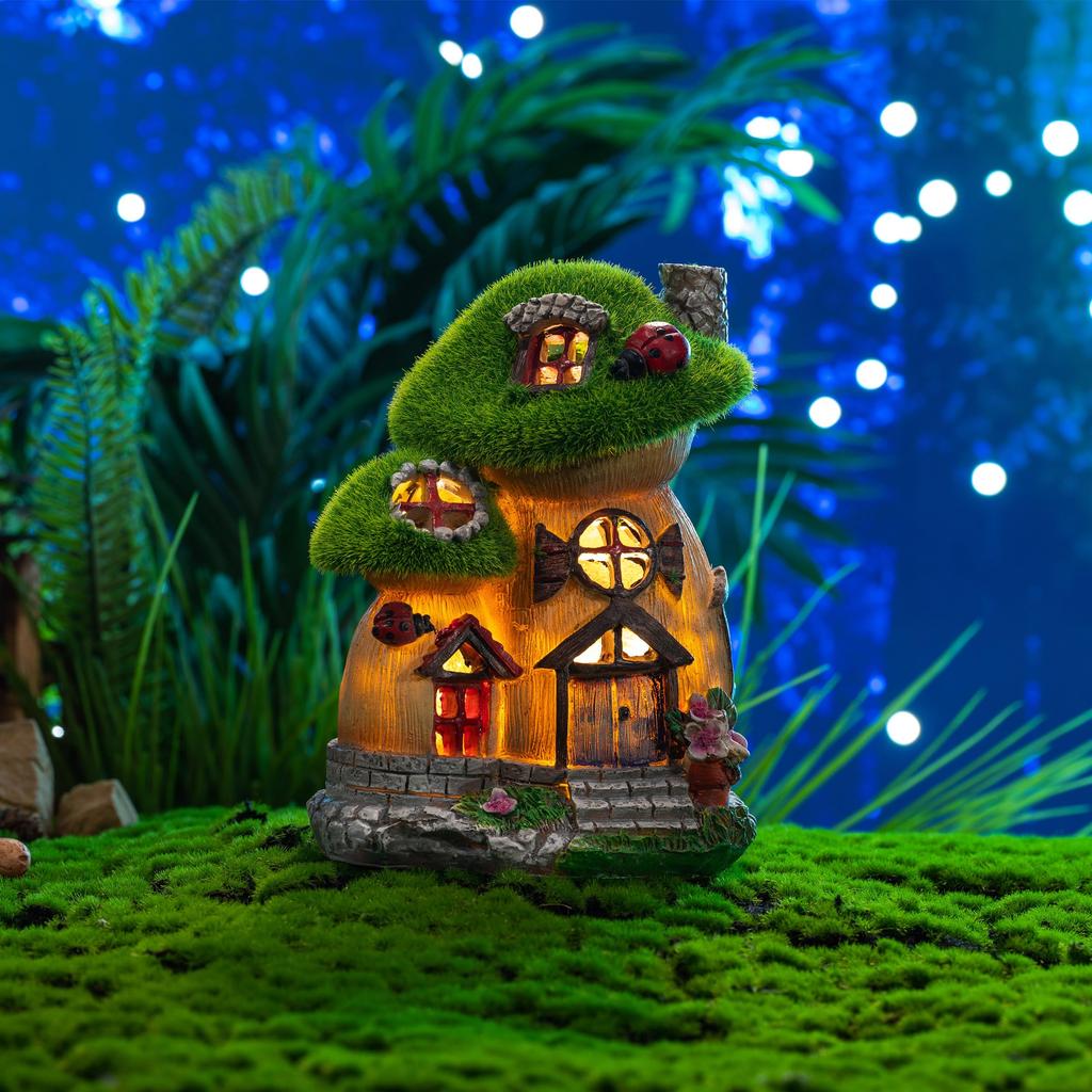 Valery Madelyn Fairy Tale Series 17cm Garden Ornament Fluffy Mushroom House Solar Lamp Solar Solar Light Garden Light Figurine Ornament Waterproof
