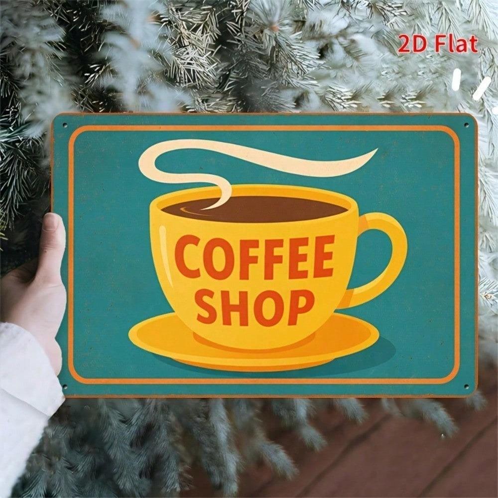 Vintage Coffee Shop Metal Tin Sign Retro 8x12 Inch Flat Wall Art Cafe Bar Restaurant Garage Home Decor Rustproof