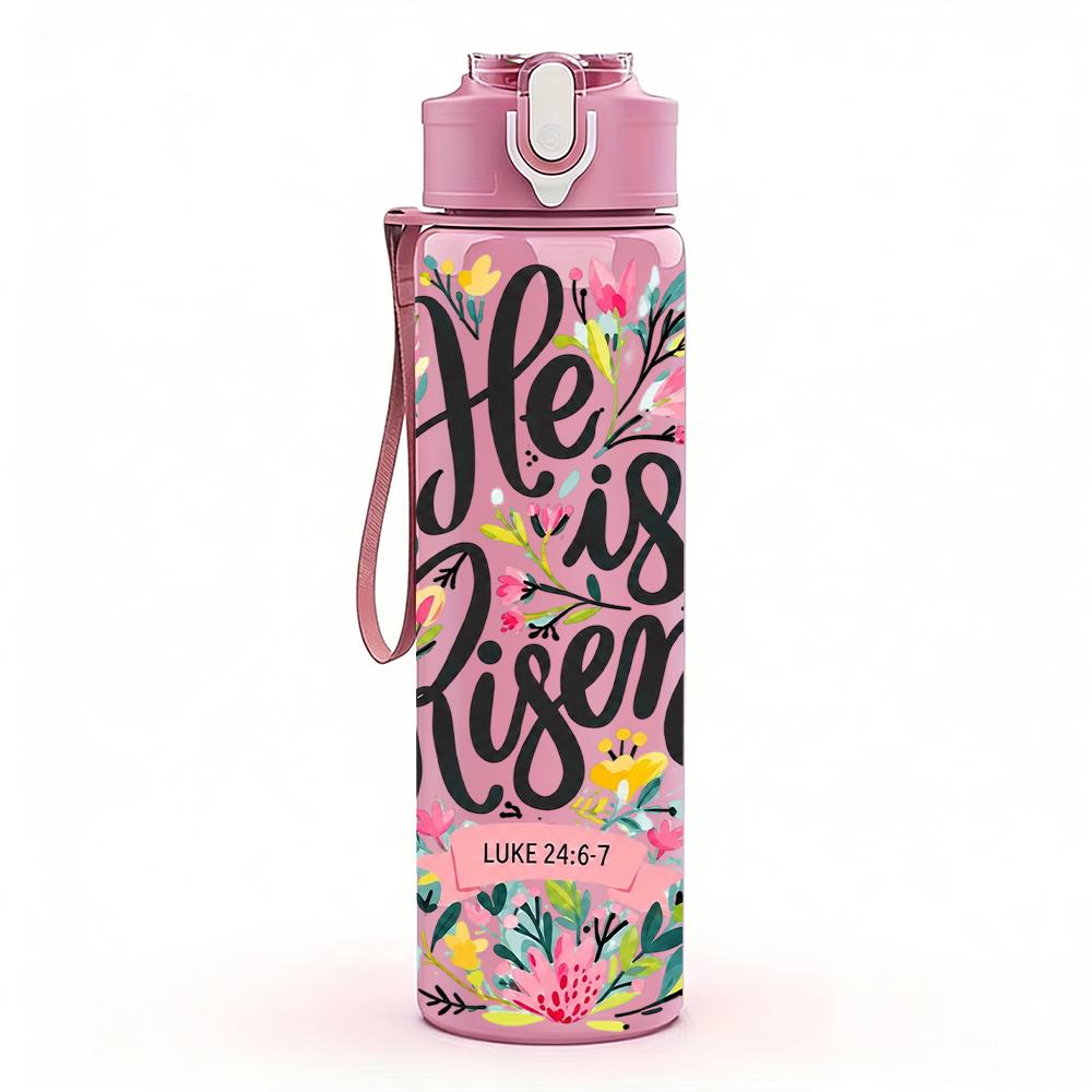 1PC He Is Risen Floral Script 750ml Color Plastic Sports Water Bottle Leakproof Flip Straw Lid Suitable for Sports Office Home Use