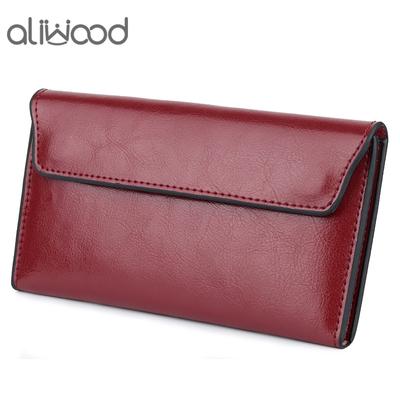 Aliwood Genuine Leather Women's Wallet Clutch Bag Large Capacity Ultra-Thin Fashion Simple Long Wallets Phone Bag Purse