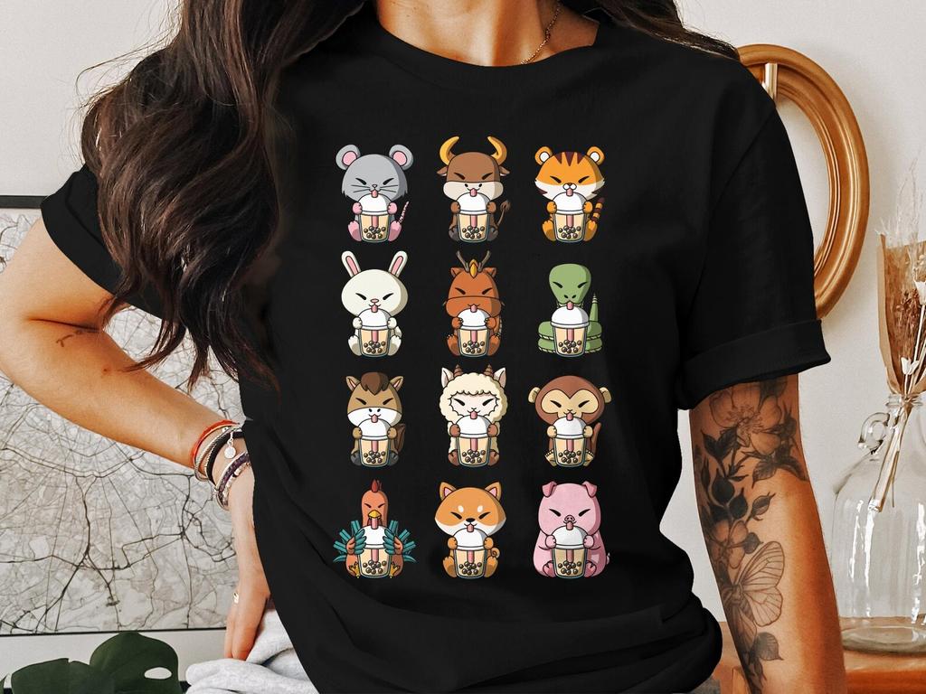 Chinese New Year Zodiac T-Shirt, Lunar New Year Animal Shirt, Cute Zodiac Characters Tee, Chinese Zodiac Gifts