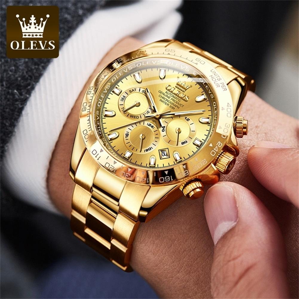 OLEVS 6638 Top Luxusmarke Automatische Uhr für Herren Wasserdicht Leuchtend Chronograph Kalender Original Gold Mechanische Armbanduhr