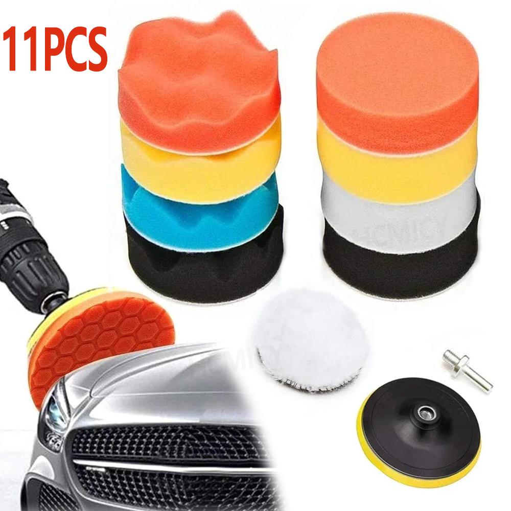 11PCS Auto Beauty SpongePolishing Kit Foam Waffle Pad Car Wash Cleaning Detailing Tool Auto Motorcycle Removes Scratches