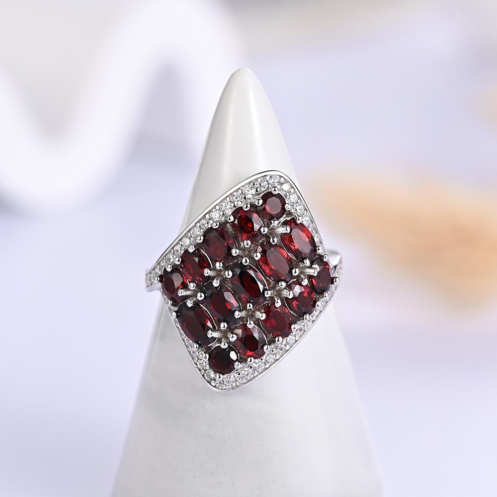 925 sterling silver big ring with natural red garnet gemstones January birthstone fine jewelry for women wife nice gift