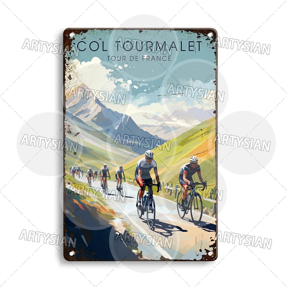 Tour de France Cycling Metal Sign Alpe d’Huez Mont Ventoux Le Jura Auvergne Mont Blanc Champs-Élysées Col du Tourmalet NICE