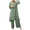 2026 Elegant Puff Sleeve Shirt & Wide Leg Pants Set for Muslim Women