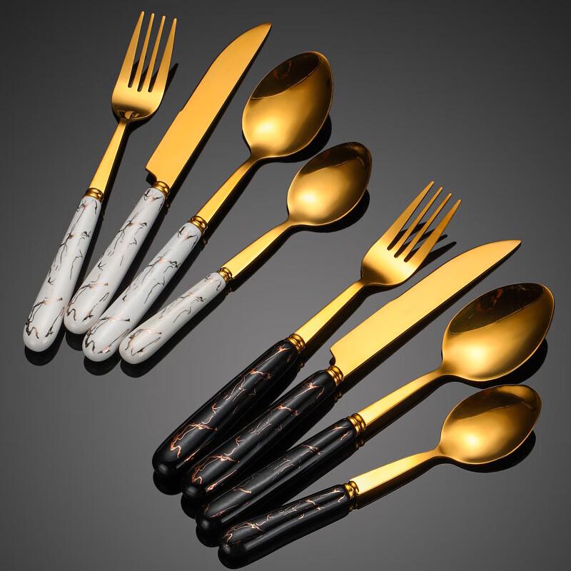 Gold Ceramic Handle 24-Piece Western Cutlery Set