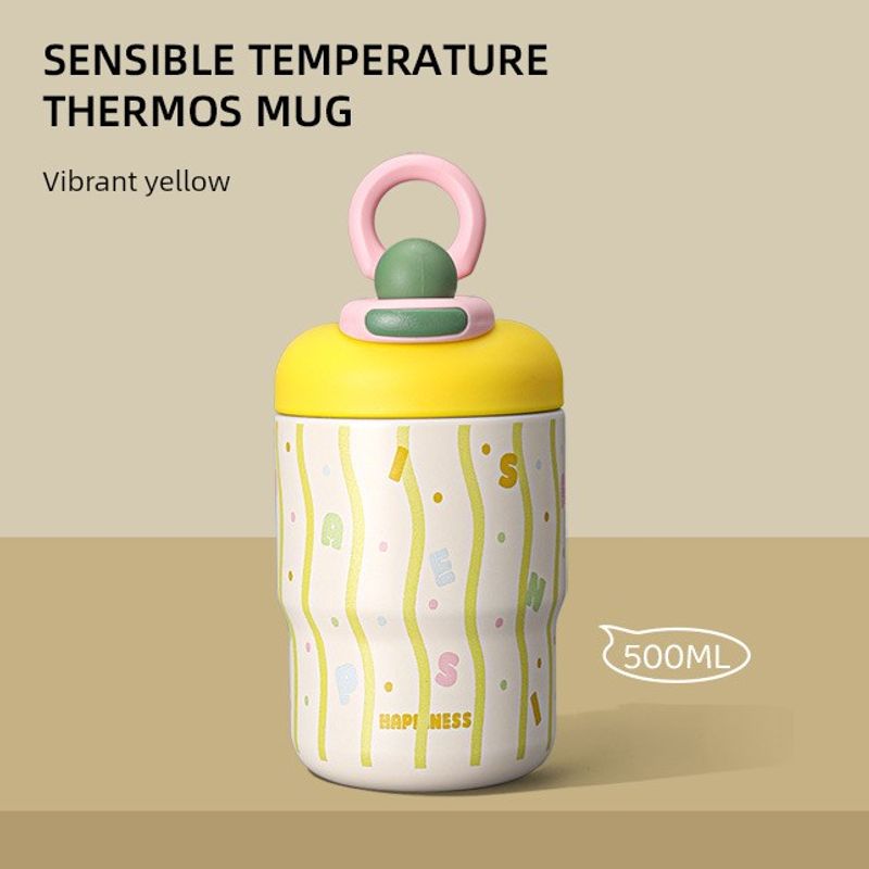 

Large-Capacity Thermos Cup for Women 2025 New Coffee Cup Kidsren s Straw Cup Student School Double Drinking Cup Vibrant Yellow 500ml