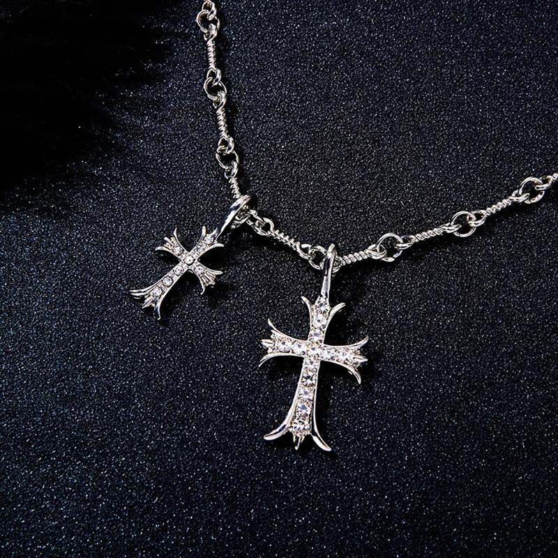 Double Cross Pendant Necklace for Women Girl Silver/Gold Metal Alloy Neck Chain Trend Fashion Necklace Jewelry Gift