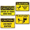 Vintage Metall Warnschild, Vorsicht Betreten auf eigene Gefahr/ Rutschig wenn nass/ Nicht eintreten, Zimmer Zuhause Restaurant Garage Dekor